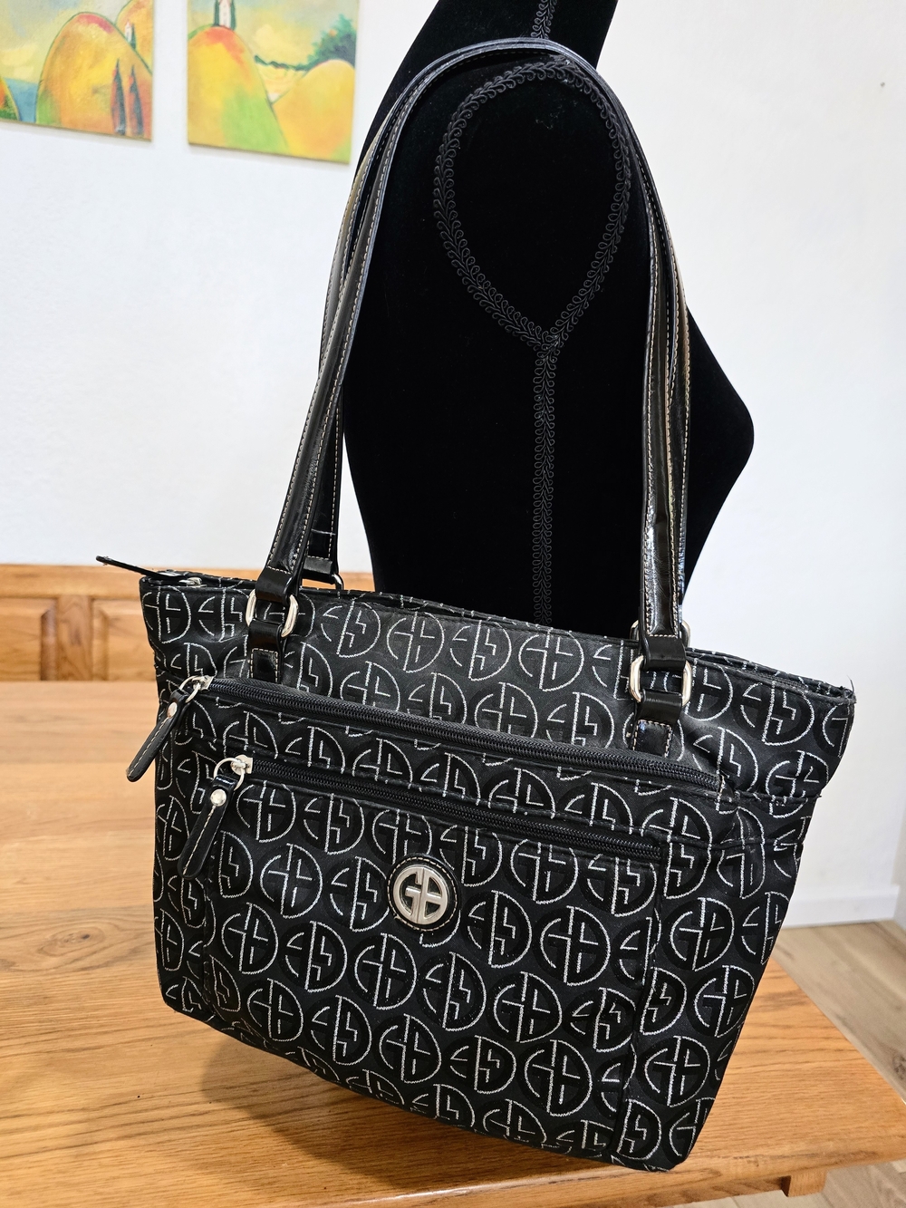 NEW Giani Bernini Black Logo Monogram Print Shoulder Purse Tote
